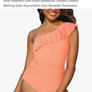 Women's One Shoulder Swimsuit - salmon